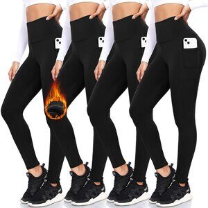 4 Pack Fleece Lined Leggings with Pockets for Women High Waisted Thermal Winter